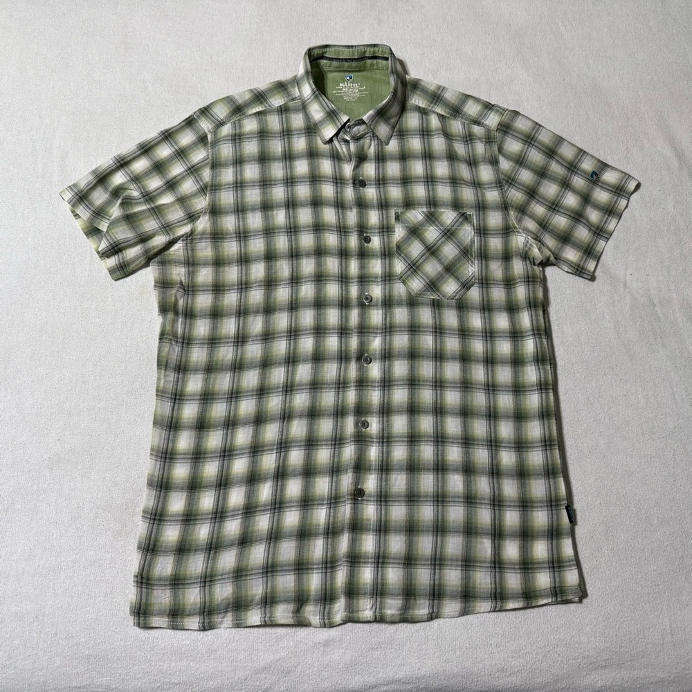 Kuhl Mens Medium Plaid Short Sleeve Casual Button Down Shirt Cotton‎ *flaws